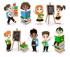 Back to school set with pupils. vector