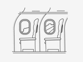 Aircraft business class cabin - seats and windows. Vector line drawing.