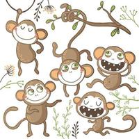 Set of funny hand drawn monkeys, vector