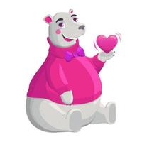 Bear holding pink heart. vector