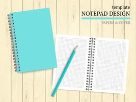 Template of notebook cover and papers. vector