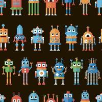 Seamless pattern with pixel robots. vector