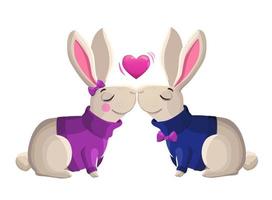Two kissing rabbits isolated on white background.