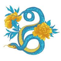 serpiente y flores. vector