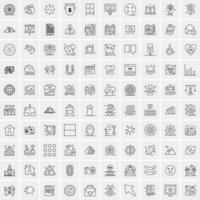 paquete de 100 iconos de líneas universales para móviles y web vector