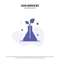 Our Services Science Flask Trees Solid Glyph Icon Web card Template vector