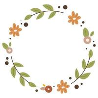 Cute flower wreaths in autumn shades with leaves and branches. Design for postcard, poster, invitation, card vector