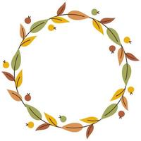 Cute flower wreaths in autumn shades with leaves and branches. Design for postcard, poster, invitation, card vector