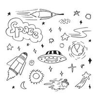 Space doodle vector elements.hand draw set of space icon on white background.