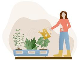 Woman planting gardens flowers, agriculture gardener hobby and garden job. Gardener flowers cutter working. vector