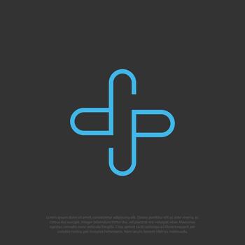 P plus or cross, Plus logo with double letter P as ambigram or still readable even it's flipped up and down or vertically, logo design vector