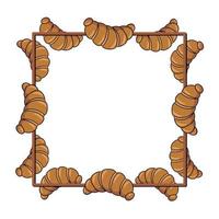 Square frame, freshly baked delicious croissant, copy space, vector illustration in cartoon style on a white background