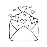 Monochrome Romantic open envelope with hearts, a letter for a declaration of love, vector illustration in cartoon style