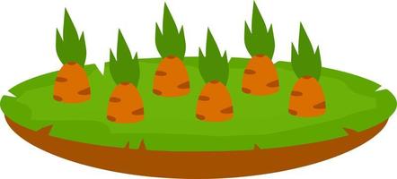 Bed with the carrot. Cartoon flat illustration. Growing vegetables on platform. Brown ground. Natural food. Element of farm and village vector