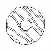 donut con glaseado. postre dulce de azúcar con glaseado. ilustración de dibujos animados de contorno aislado sobre fondo blanco vector