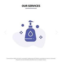 Our Services Cleaning Spray Clean Solid Glyph Icon Web card Template vector