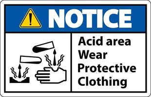 Notice Acid Area Wear Protective Clothing Sign vector