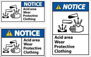 Notice Acid Area Wear Protective Clothing Sign vector