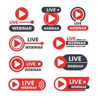 Live Stream Youtube Logo Live Webinar Icon Badge Set vector