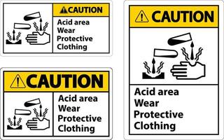 Precaución área ácida usar ropa protectora signo vector