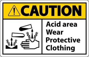 Precaución área ácida usar ropa protectora firmar vector