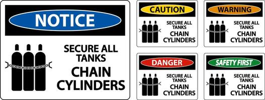 Notice Sign Secure All Tanks, Chain Cylinders vector