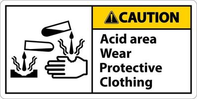 Precaución área ácida usar ropa protectora firmar vector