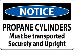 Notice Sign Propane Cylinders Must Be Transported Securely And Upright vector