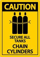 Caution Sign Secure All Tanks, Chain Cylinders vector