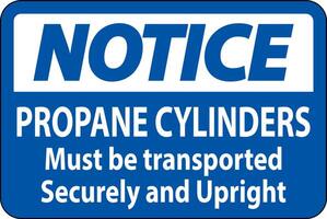 Notice Sign Propane Cylinders Must Be Transported Securely And Upright vector