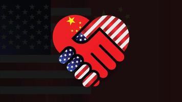 United States of America and China flags in relations handshake. Two Flags Together. Suitable use to China and america event vector