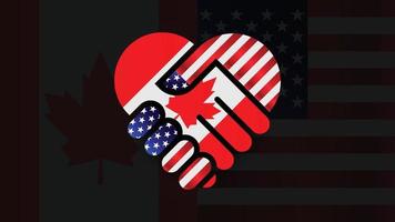 United States Of America and Canada flags in relations handshake. Two Flags Together. Suitable use to Canada and america event vector