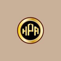 diseño creativo del logotipo de la letra hpa con un círculo dorado vector