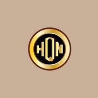 creative HON letter logo design with golden circle vector