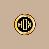 diseño creativo del logotipo de la letra hox con círculo dorado vector