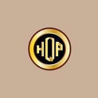 diseño de logotipo de letra hqp creativo con círculo dorado vector