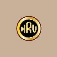 diseño creativo del logotipo de la letra hrv con círculo dorado vector