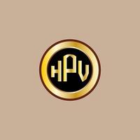 creative HPV letter logo design with golden circle vector