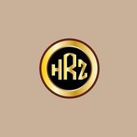 diseño creativo del logotipo de la letra hrz con círculo dorado vector