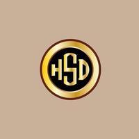 diseño creativo del logotipo de la letra hsd con círculo dorado vector