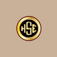 diseño creativo del logotipo de la letra hse con círculo dorado vector