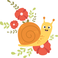 bel escargot en fleurs png