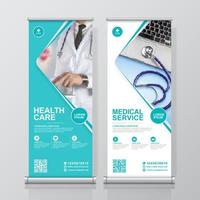 Healthcare and medical and flat icons roll up design, standee and banner template decoration for exhibition, printing, presentation and brochure flyer concept vector illustration