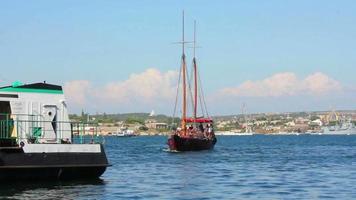 Bay with boats on the water video