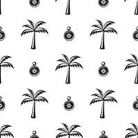 pattern seamless of palm tree  and compass in style vintage, retro, engraved. - vector illustrations