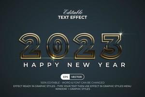 2023 año nuevo efecto de texto estilo dorado. efecto de texto editable. puede usarse para pancarta, promoción, presentación o afiche o tarjeta de regalo.