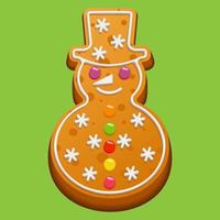 Christmas Gingerbread Snowman. Homemade holiday winter cookies with sugar icing and marmalade. Vector illustration.