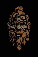 Viking logo design. Nordic warrior symbol. Barbarian man head in black background vector