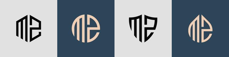 Paquete de diseños de logotipo mz de letras iniciales simples y creativas. vector