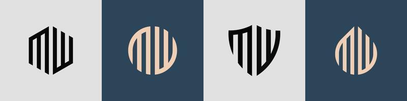 paquete de diseños de logotipo mw de letras iniciales simples y creativas. vector